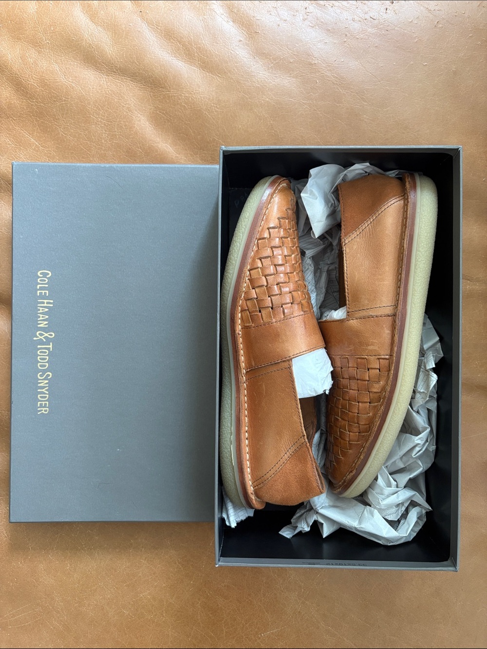 Cole Haan Todd Snyder Men’s Woven Leather Loafers — Tan